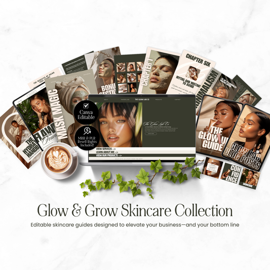 Glow & Grow Skincare Collection | Canva Editable Beauty Bundle with PLR & MRR Rights Boundless PLR