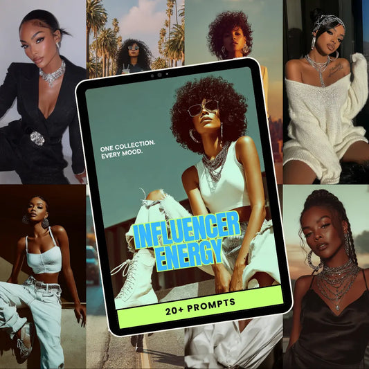 Influencer Energy Prompt Pack | AI Photography Prompts | Canva Editable | PLR + MRR Resell Rights Boundless PLR