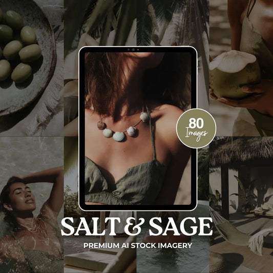 Salt & Sage | 80 Coastal AI Stock Images with MRR & PLR for Wellness, Lifestyle & Minimalist Brands Boundless PLR