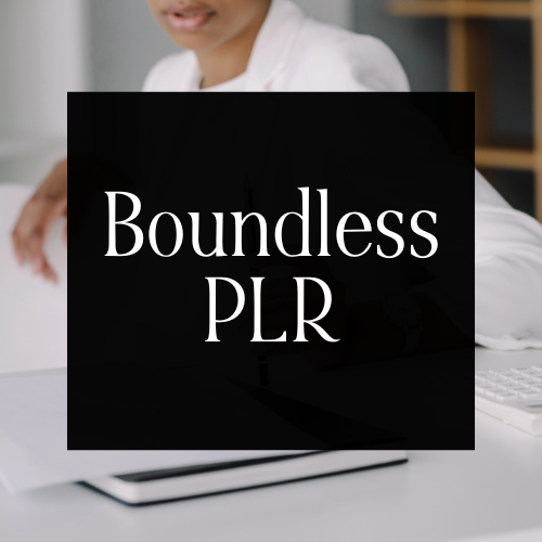 Boundless PLR logo displayed on a modern workspace background, representing MRR marketing and customizable PLR digital products for entrepreneurs.